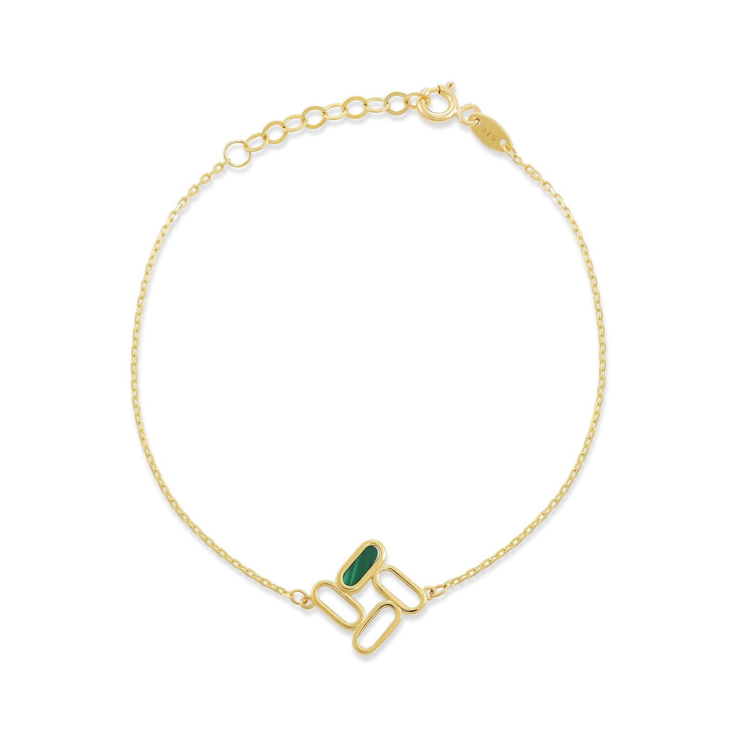 9ct Yellow Gold Green Enamel Charm Bracelet - FJewellery