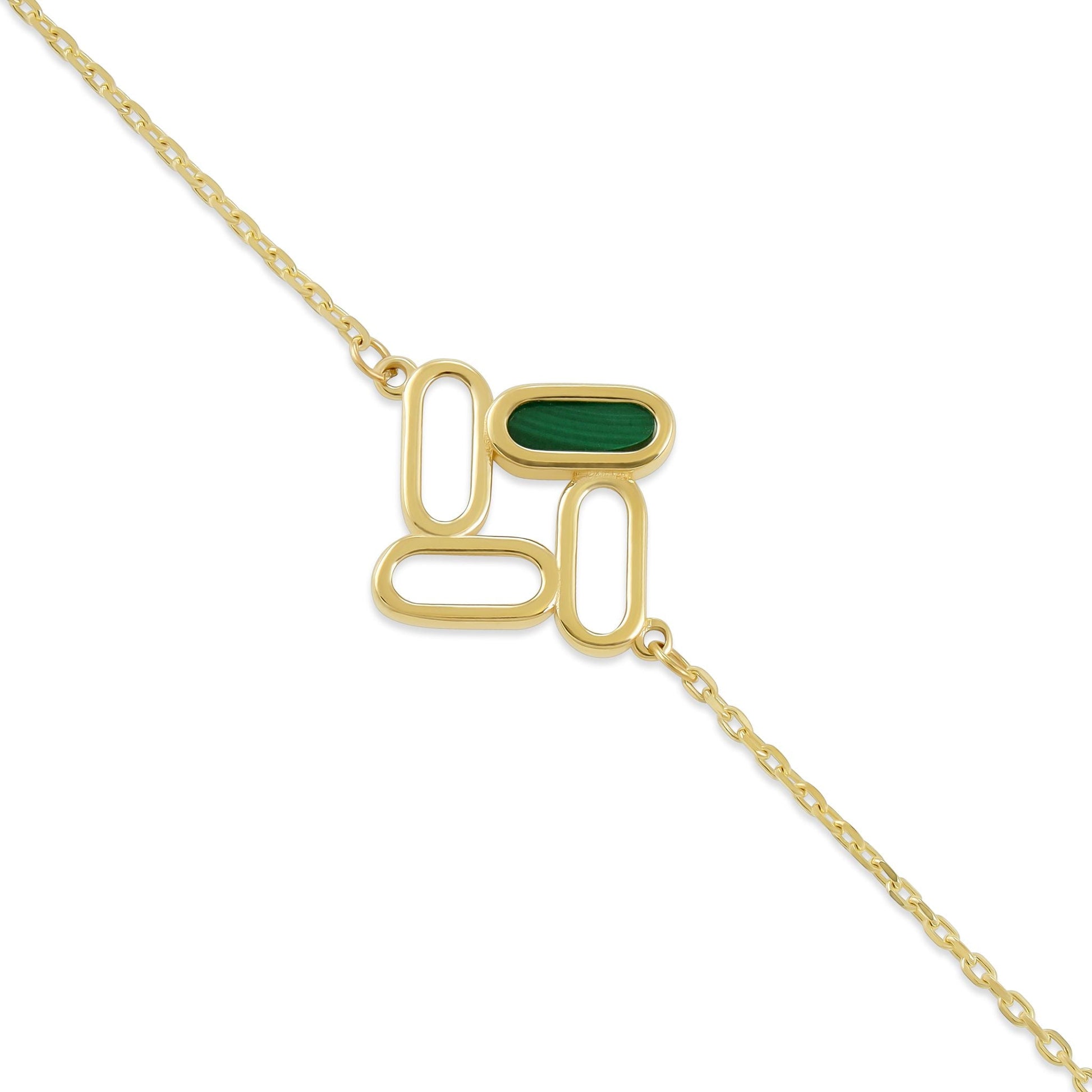 9ct Yellow Gold Green Enamel Charm Bracelet - FJewellery