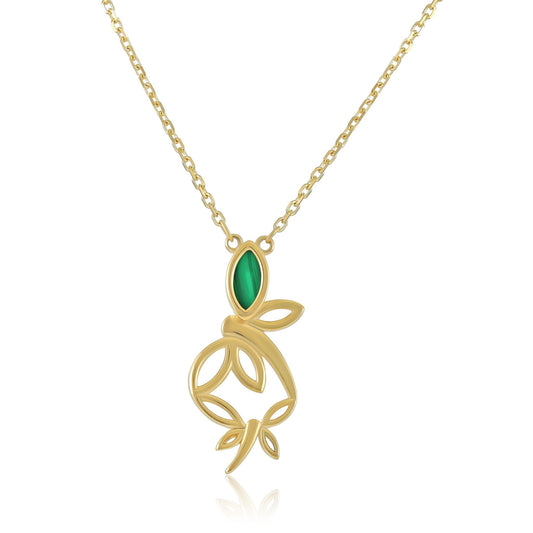 9ct Yellow Gold Green Gemstone Butterfly Pendant Necklace - FJewellery