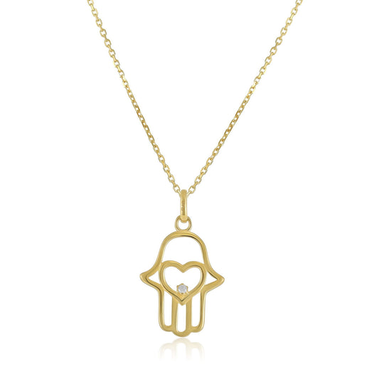 9ct Yellow Gold Hamsa Hand Pendant Necklace - FJewellery