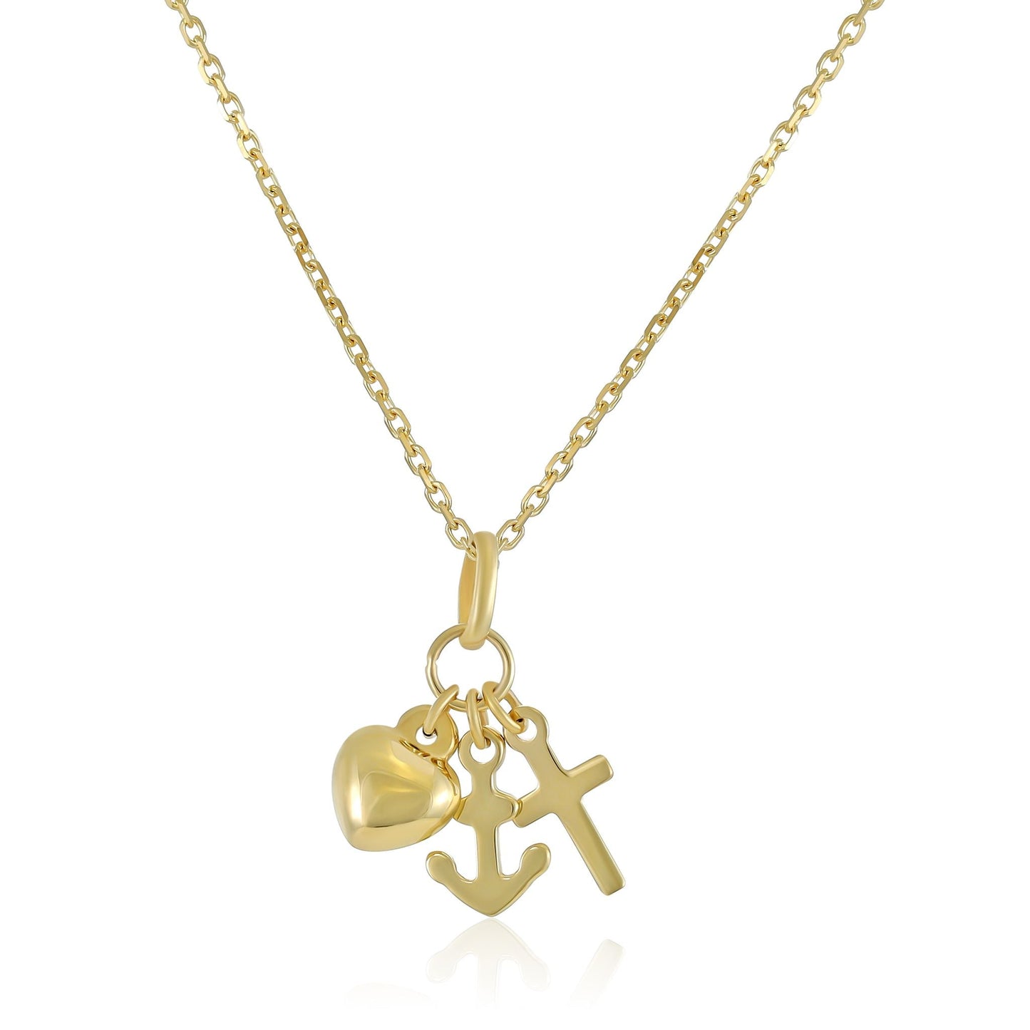 9ct Yellow Gold Heart Cross Anchor Pendant Necklace - FJewellery