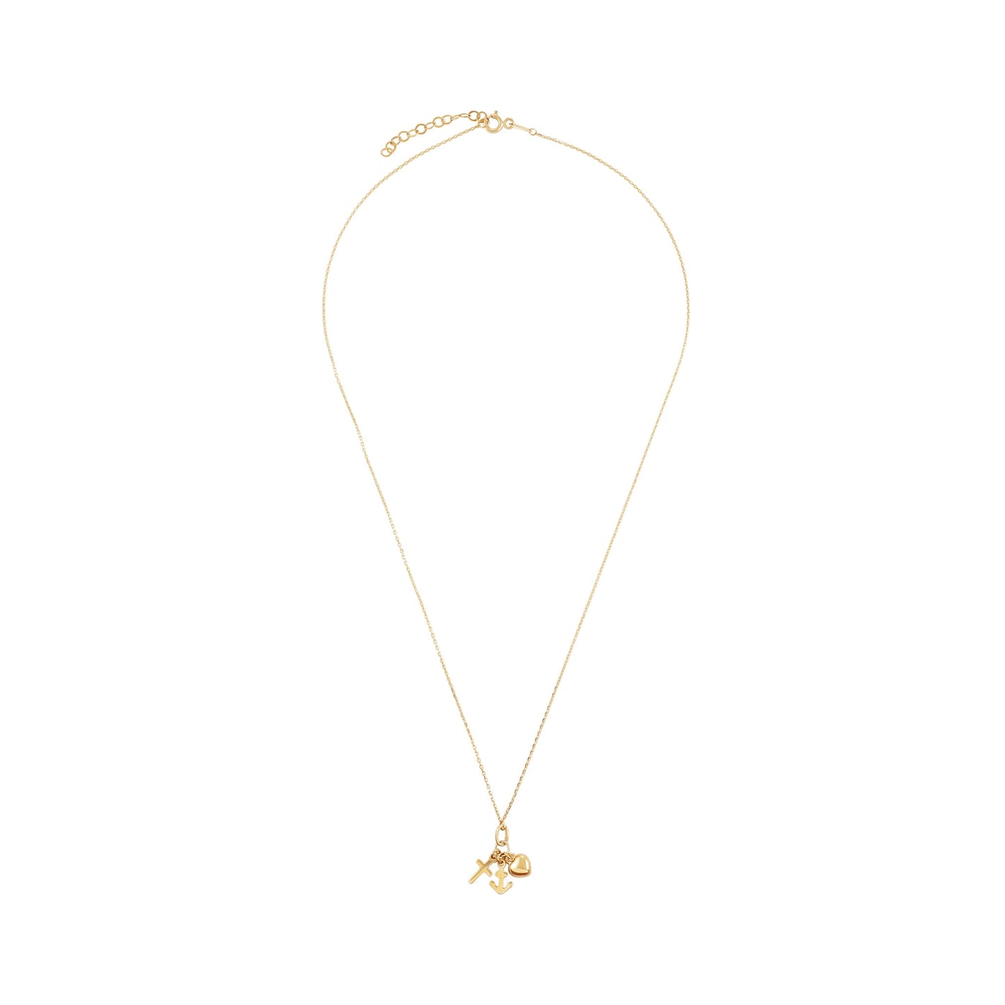 9ct Yellow Gold Heart Cross Anchor Pendant Necklace - FJewellery
