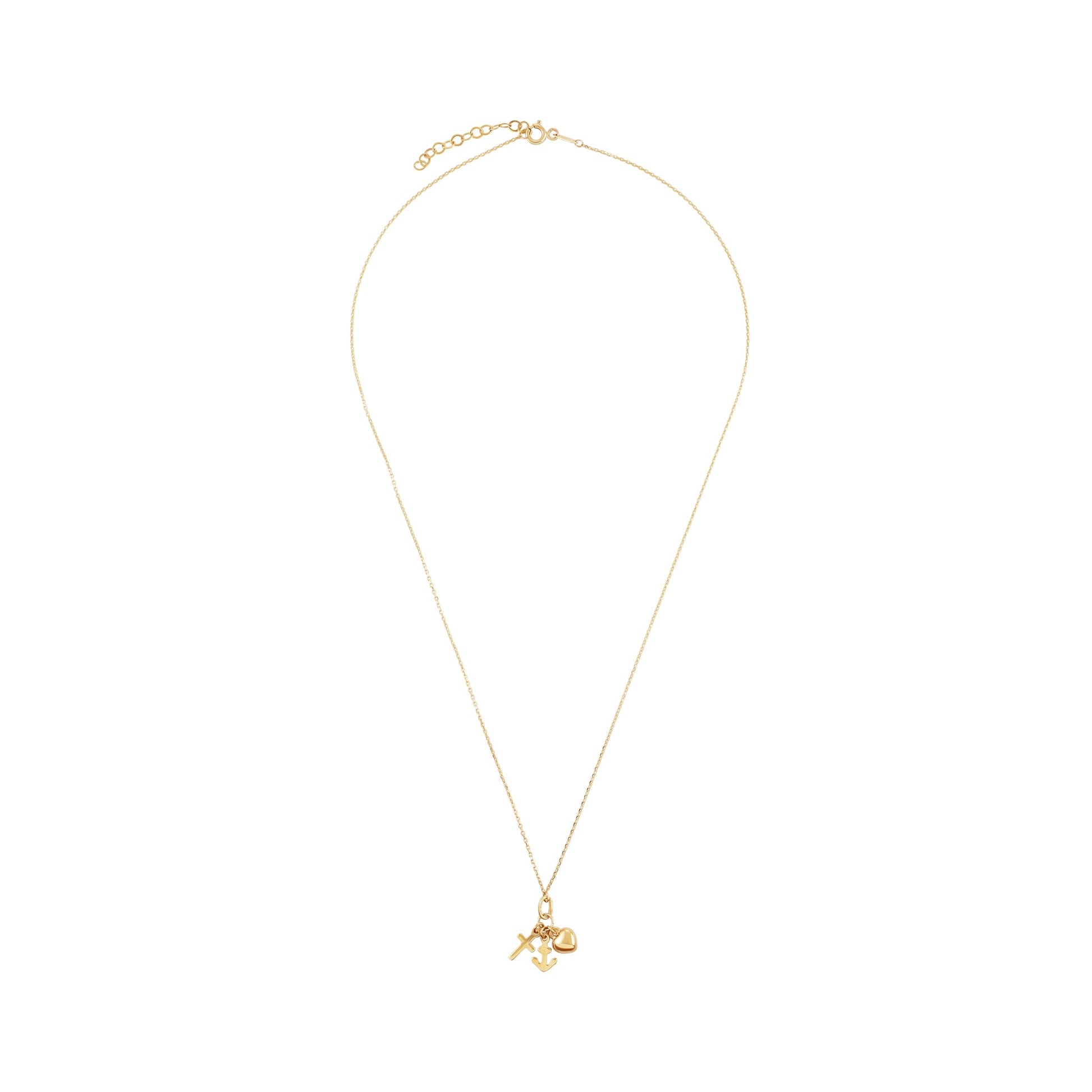 9ct Yellow Gold Heart Cross Anchor Pendant Necklace - FJewellery