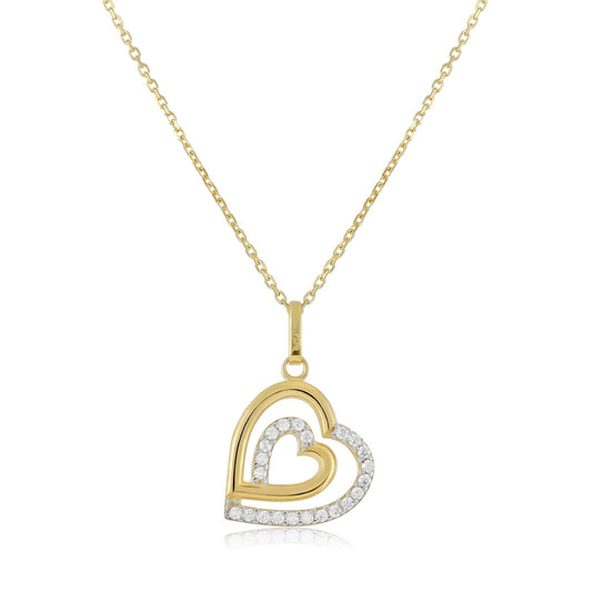 9ct Yellow Gold Heart Pendant Necklace - FJewellery