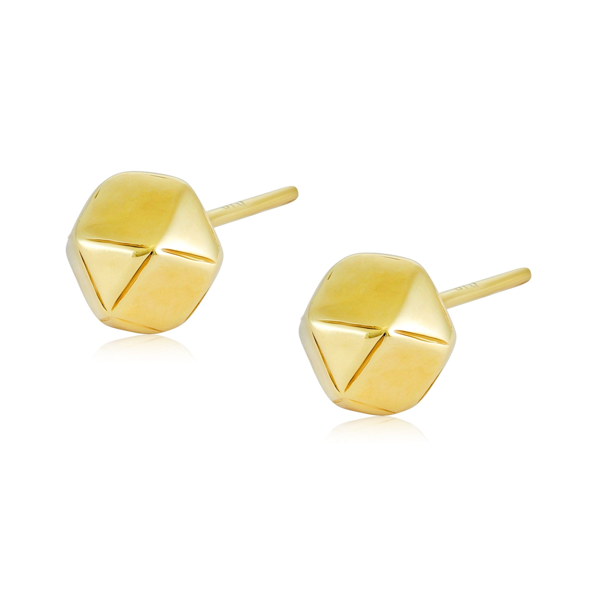 9ct Yellow Gold Hexagonal Stud Earrings - FJewellery