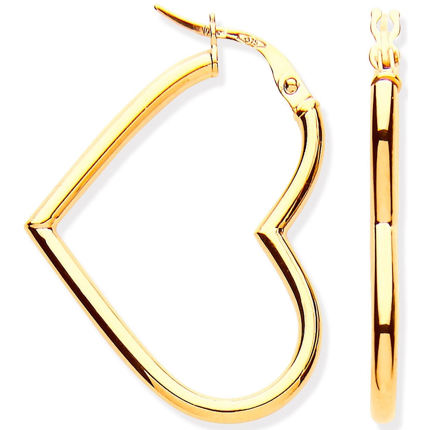 9ct Yellow gold Hollow Tube Heart Shaped Earrings - FJewellery