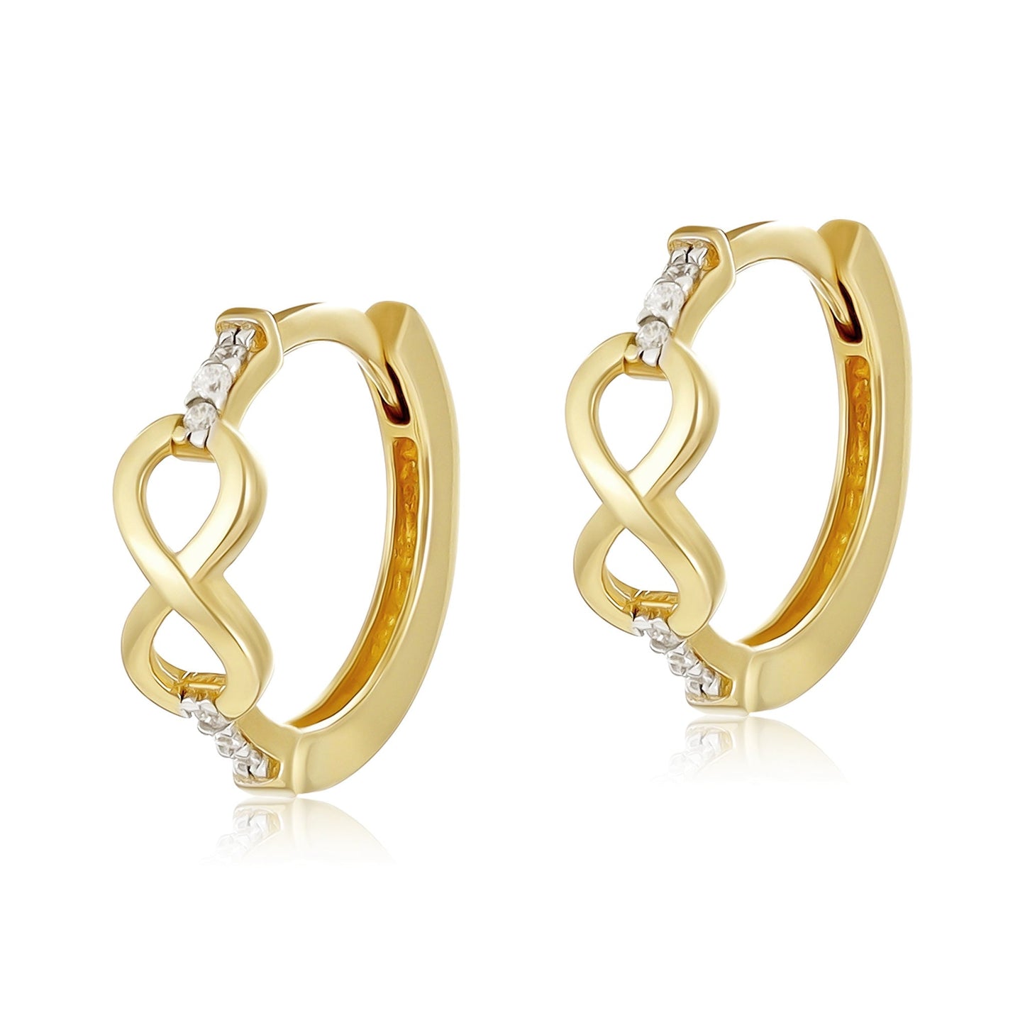 9ct Yellow Gold Infinity Sign Cubic Zirconia Detail Huggie Hoops - FJewellery
