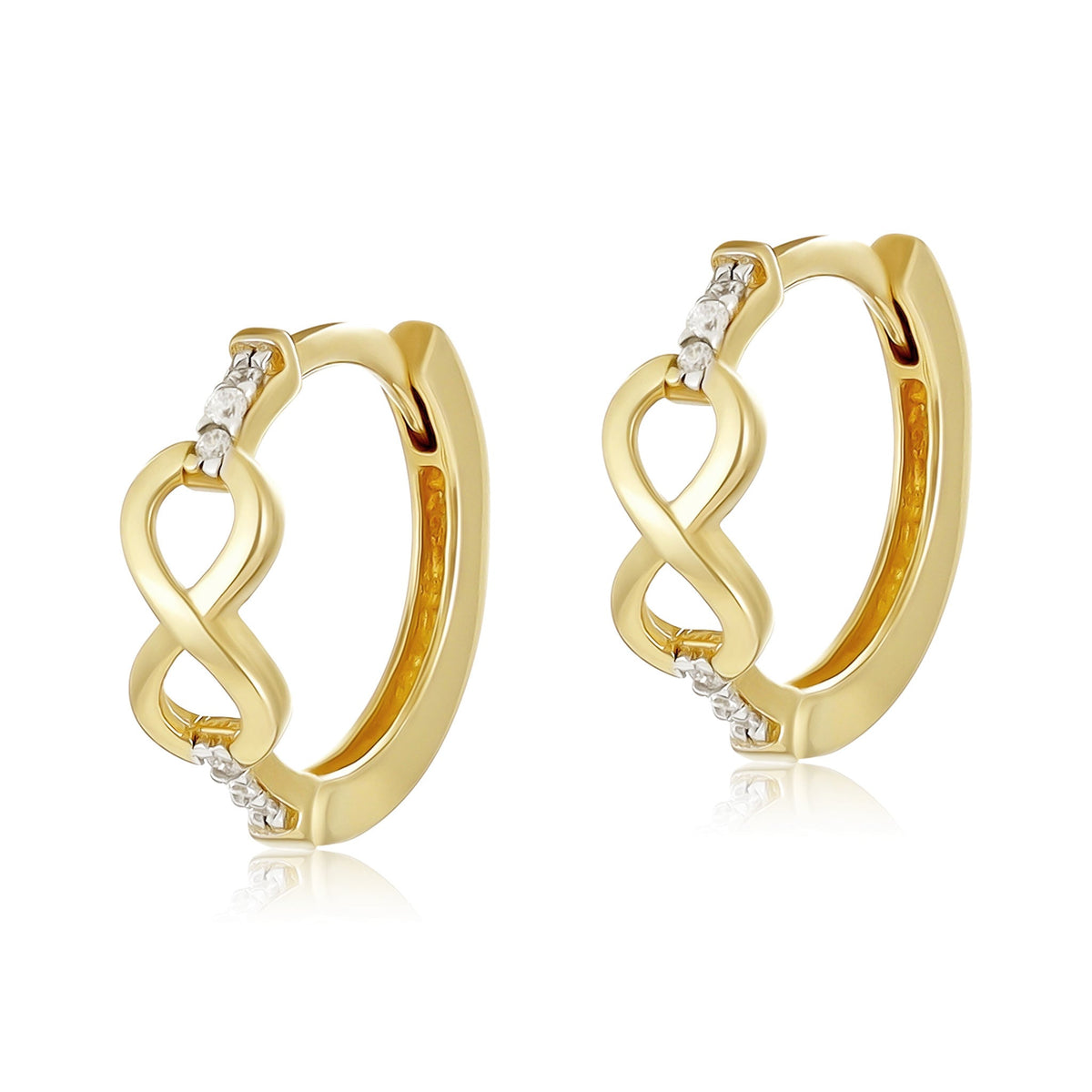 9ct Yellow Gold Infinity Sign Cubic Zirconia Detail Huggie Hoops - FJewellery