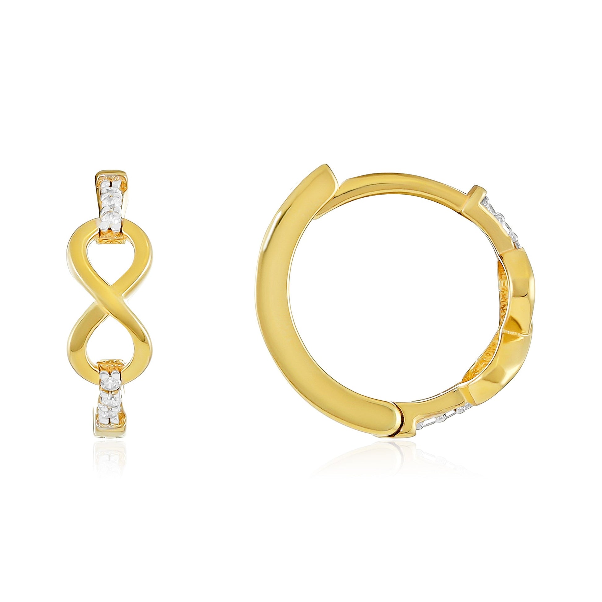 9ct Yellow Gold Infinity Sign Cubic Zirconia Detail Huggie Hoops - FJewellery