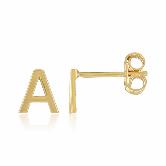 9ct Yellow Gold Initial Stud Earrings - Letter A - FJewellery