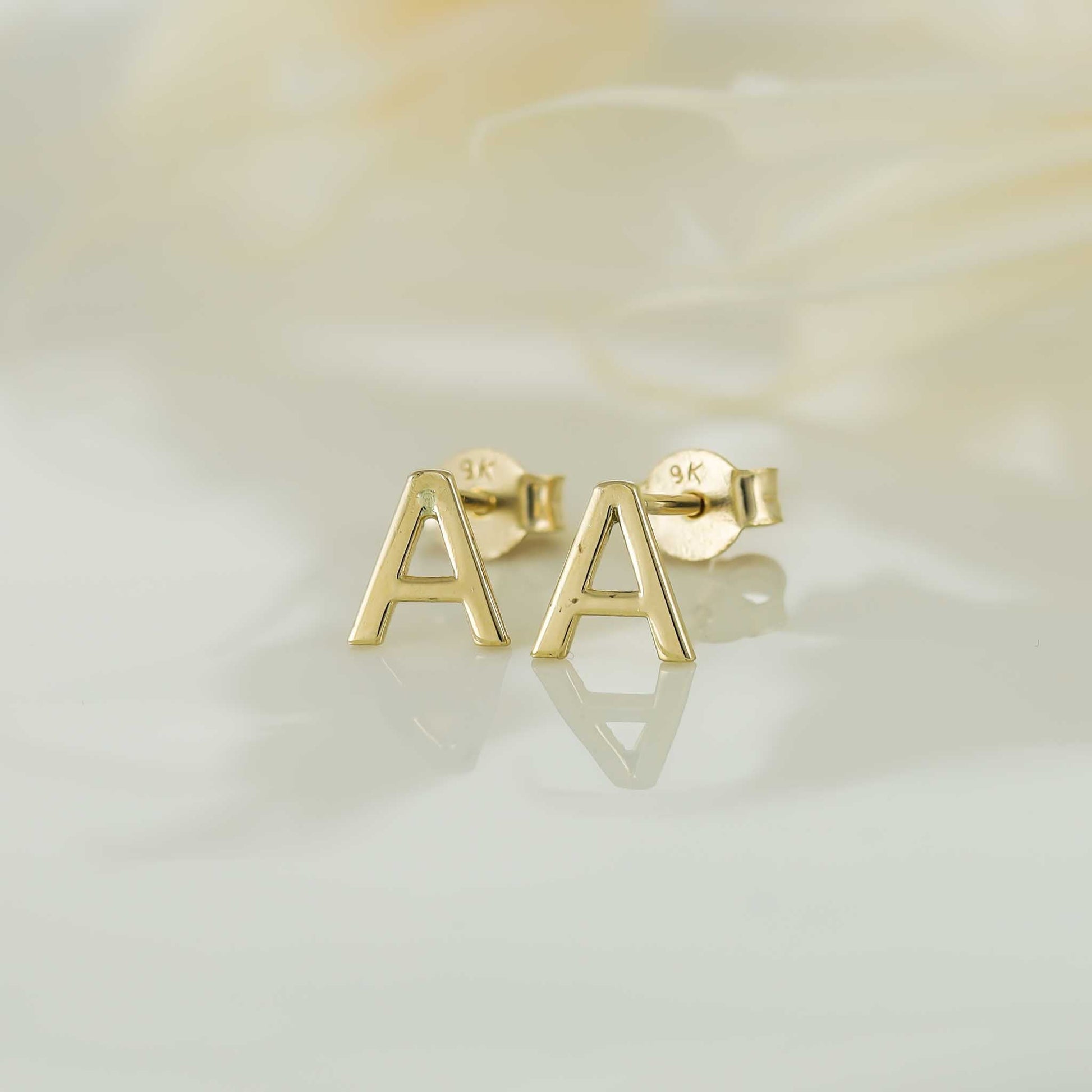 9ct Yellow Gold Initial Stud Earrings - Letter A - FJewellery