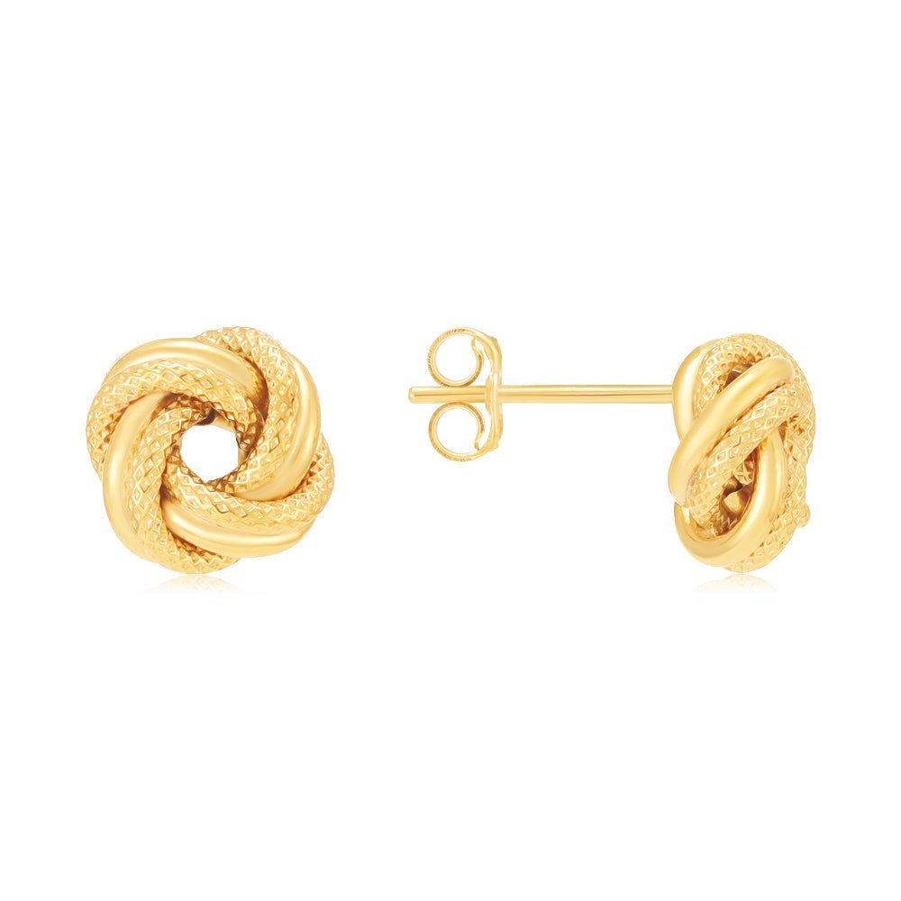 9ct Yellow Gold Knot Stud Earrings 8.5mm - FJewellery