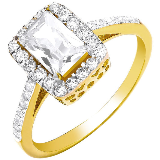 9ct Yellow Gold Ladies Emerald Centre Cz Ring - FJewellery