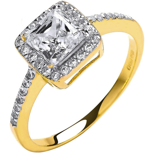 9ct Yellow Gold Ladies Princes Centre Cz Ring - FJewellery