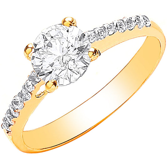 9ct Yellow Gold Ladies Single Stone Cz Shoulder Ring - FJewellery
