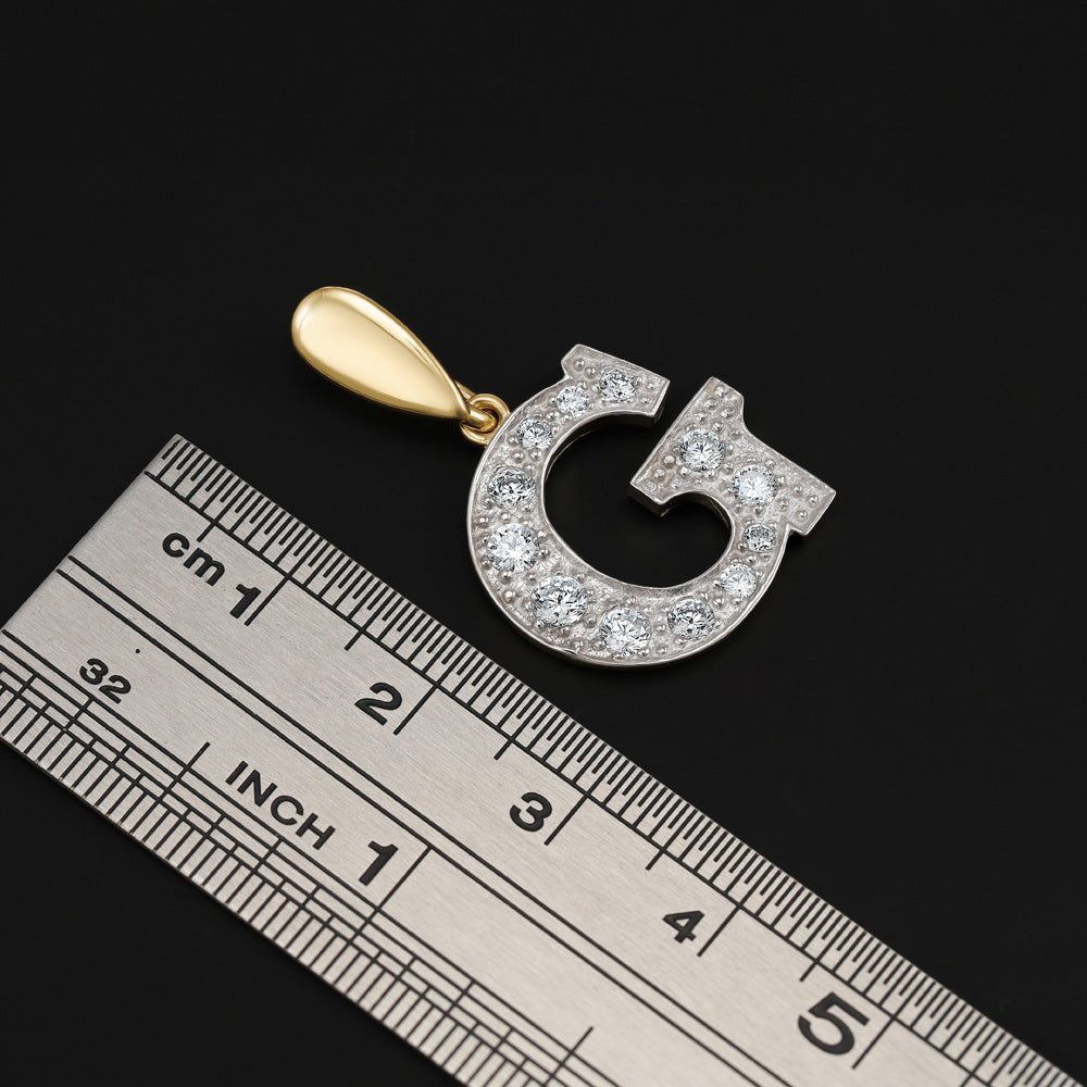 9ct Yellow Gold Large Cubic zirconia Intial Pendant G - FJewellery