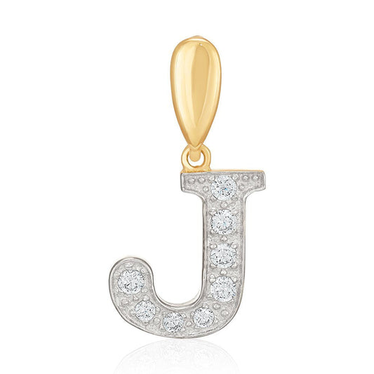 9ct Yellow Gold Large Cubic zirconia Intial Pendant J - FJewellery
