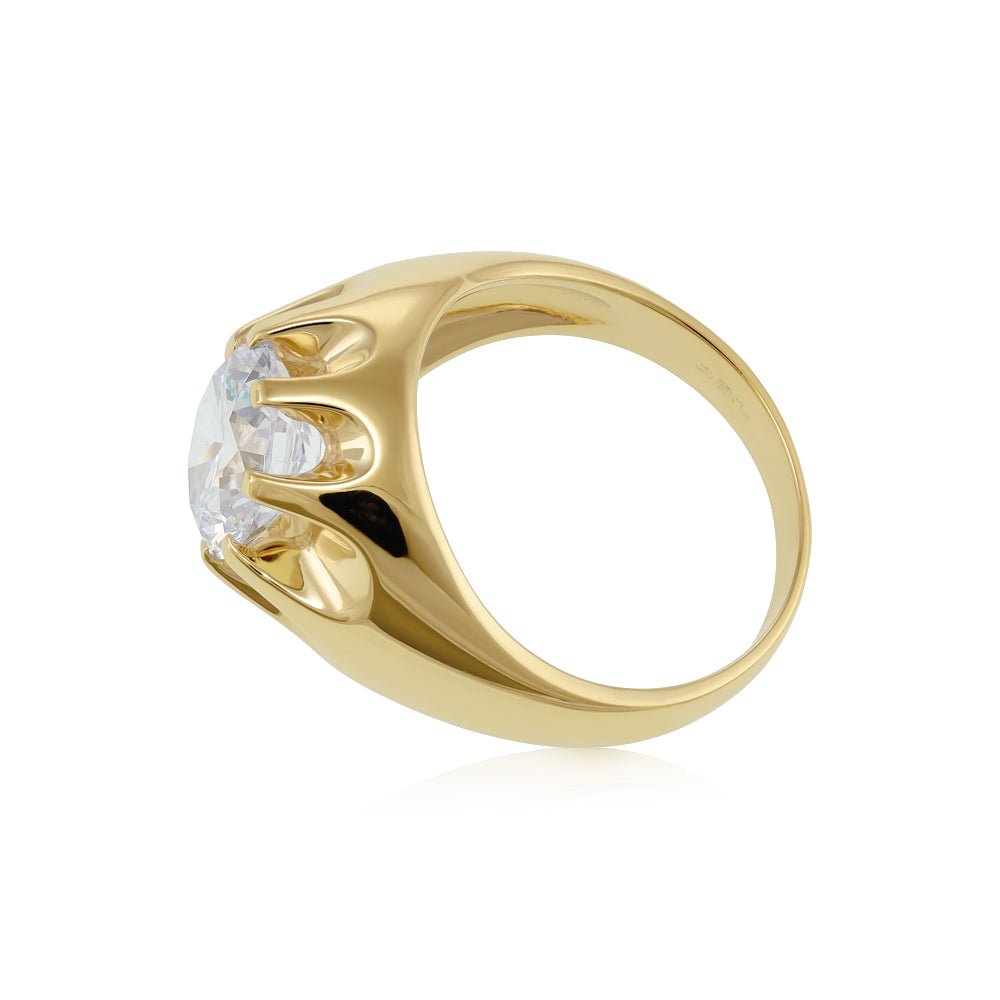 9ct Yellow Gold Large Cz Gipsy Ring - FJewellery