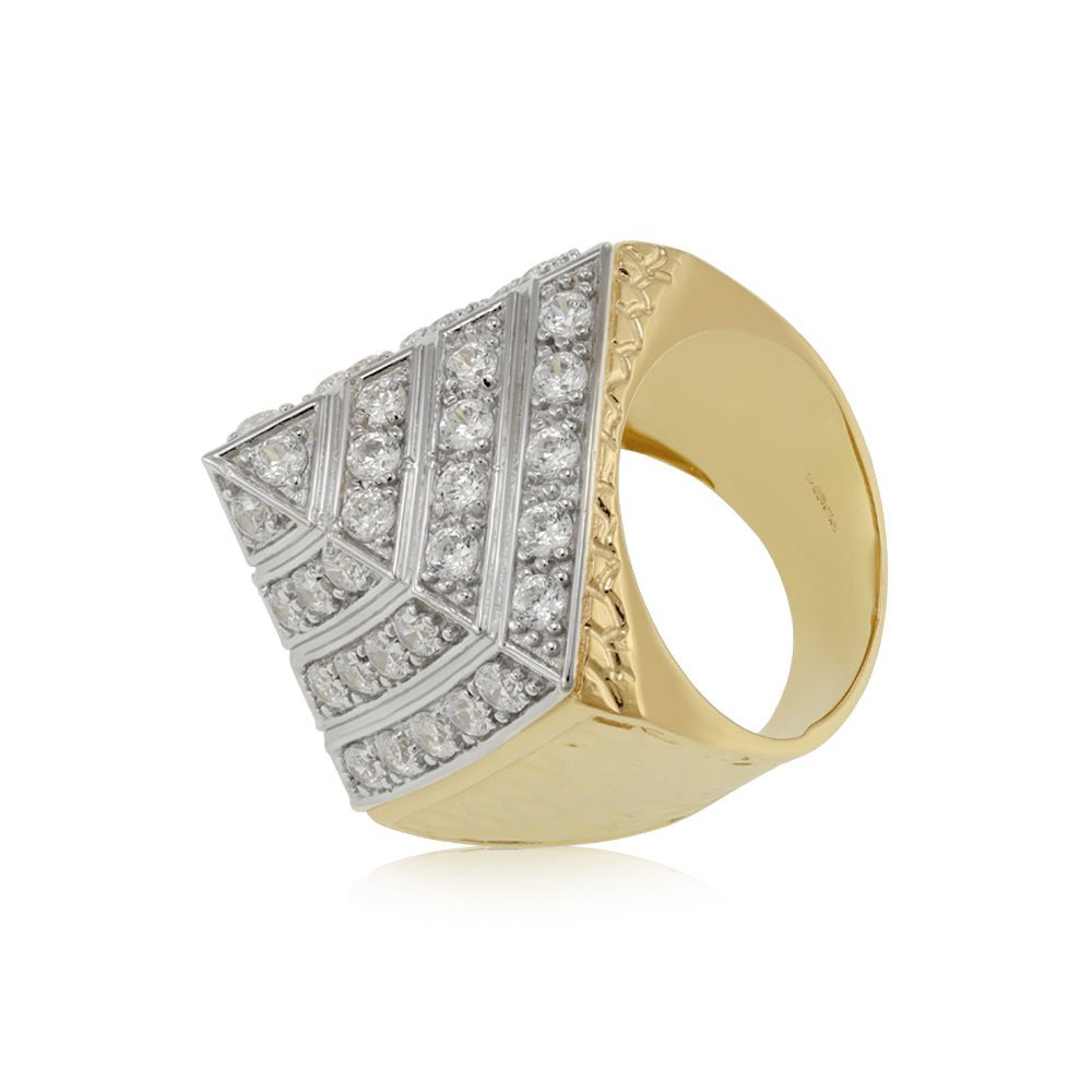 9ct Yellow Gold Large CZ Pyramid Gents Ring DSHR0678 - FJewellery