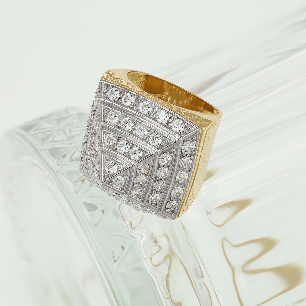 9ct Yellow Gold Large CZ Pyramid Gents Ring DSHR0678 - FJewellery