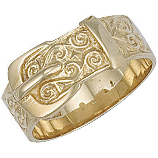 9ct Yellow Gold Large Patterned Buckle Ring - FJewellery