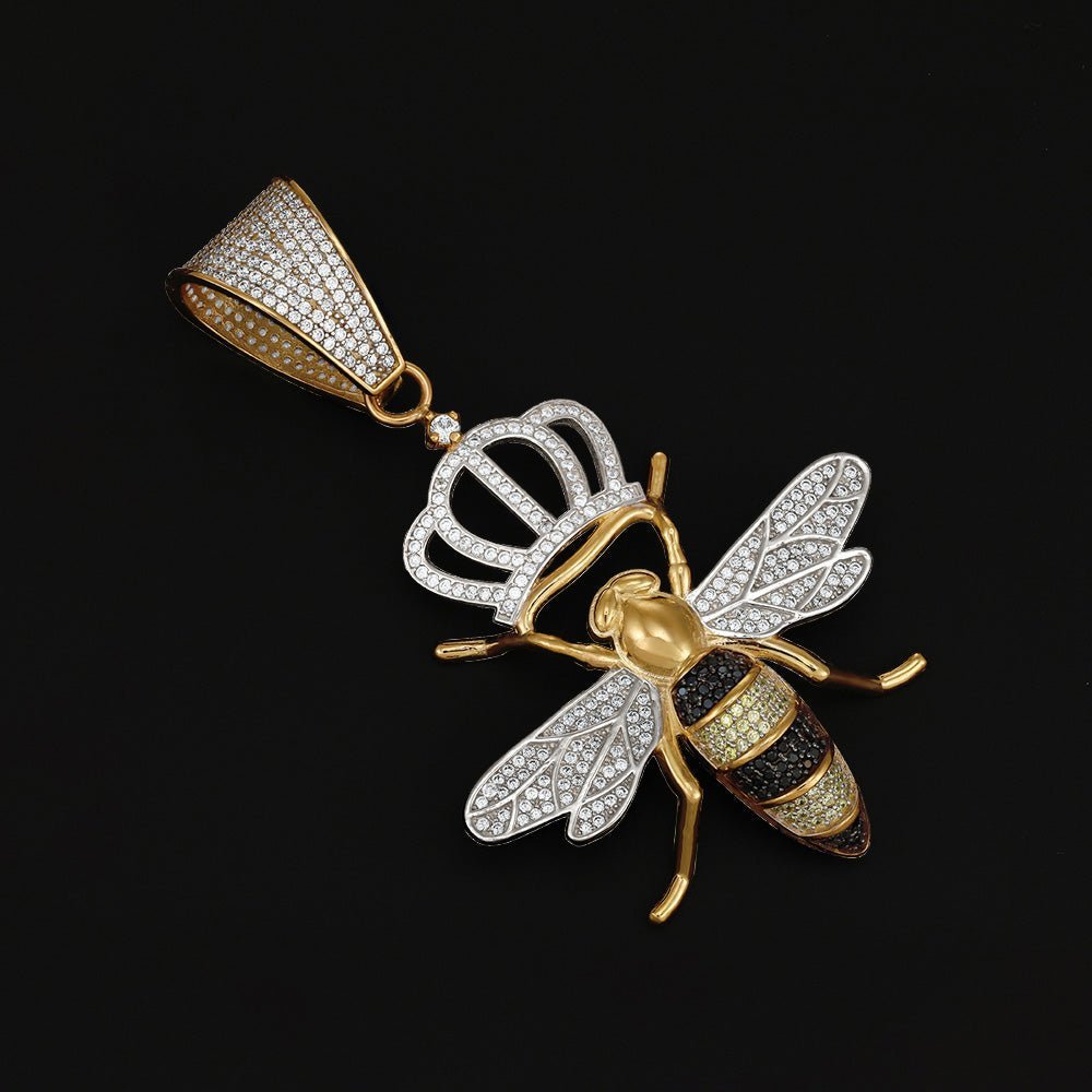 9ct Yellow Gold Large Queen Bee Cubic zirconia Pendant - FJewellery