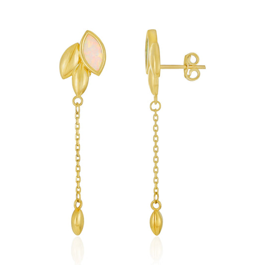 9ct Yellow Gold Leaf Design Drop Earrings - FJewellery