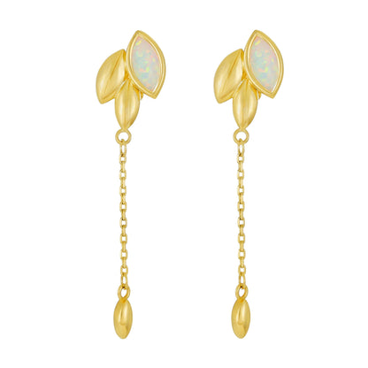 9ct Yellow Gold Leaf Design Drop Earrings - FJewellery