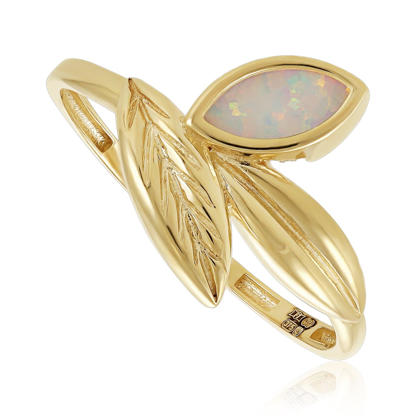 9ct Yellow Gold Leaf Detail Ring - FJewellery