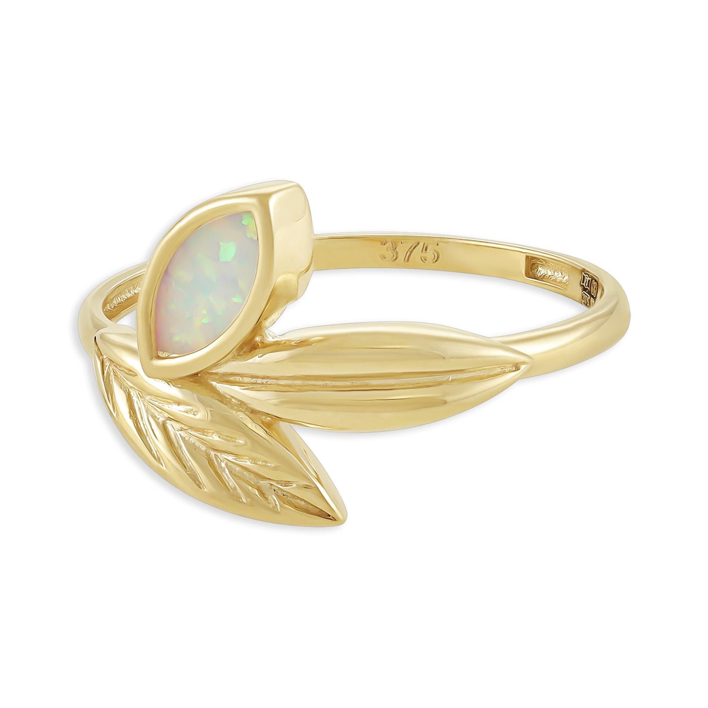 9ct Yellow Gold Leaf Detail Ring - FJewellery