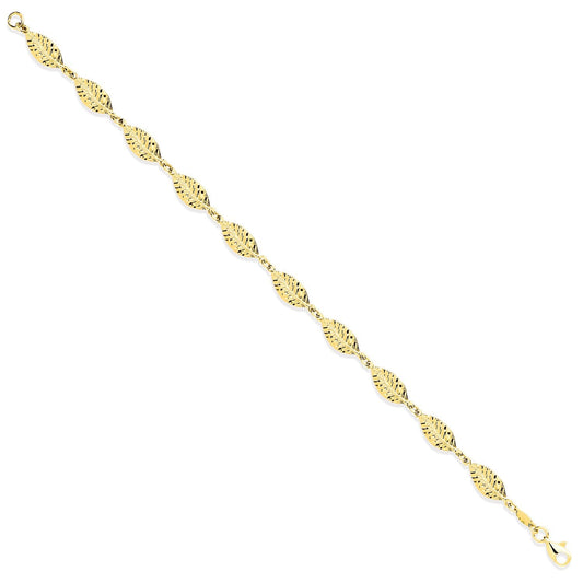 9ct Yellow Gold Leaf Motif Ladies Bracelet - FJewellery
