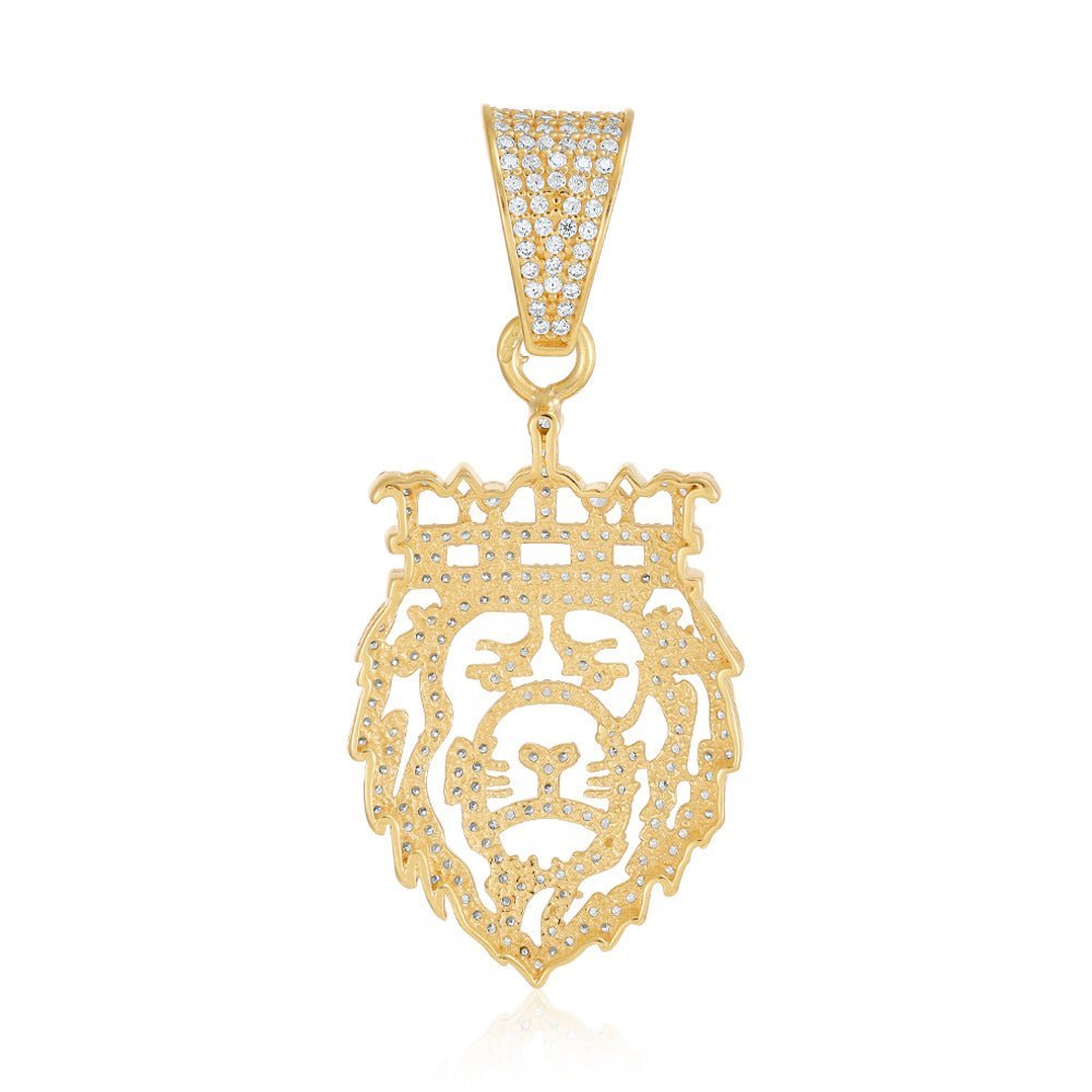 9ct Yellow Gold Lion face king cubic zirconia Pendant - FJewellery