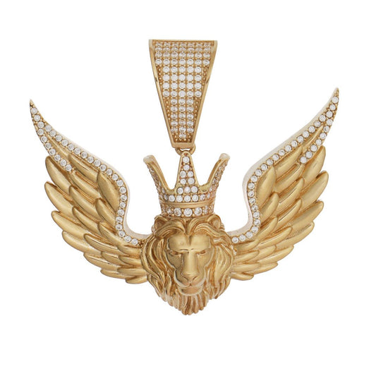 9ct yellow gold Lion-king with Wings Cubic zirconia Pendant - FJewellery