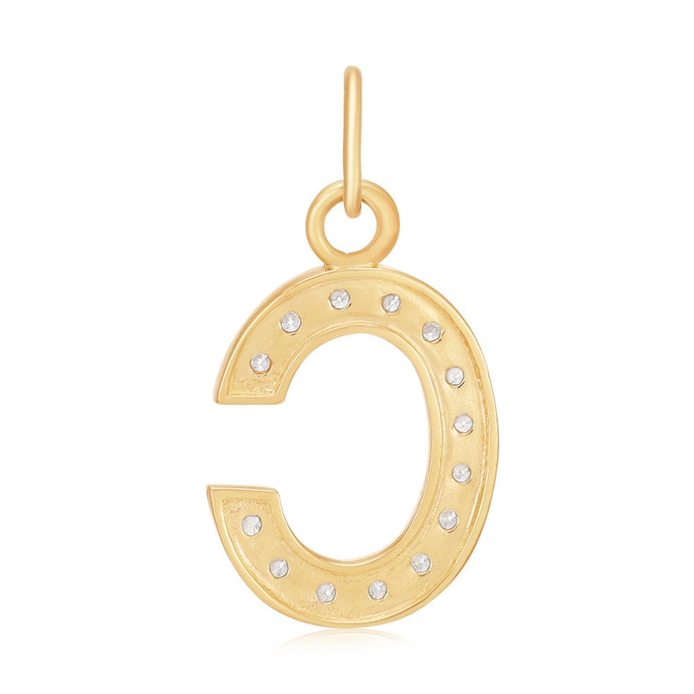 9ct Yellow Gold Medium Cubic zirconia Initial Pendant C - FJewellery