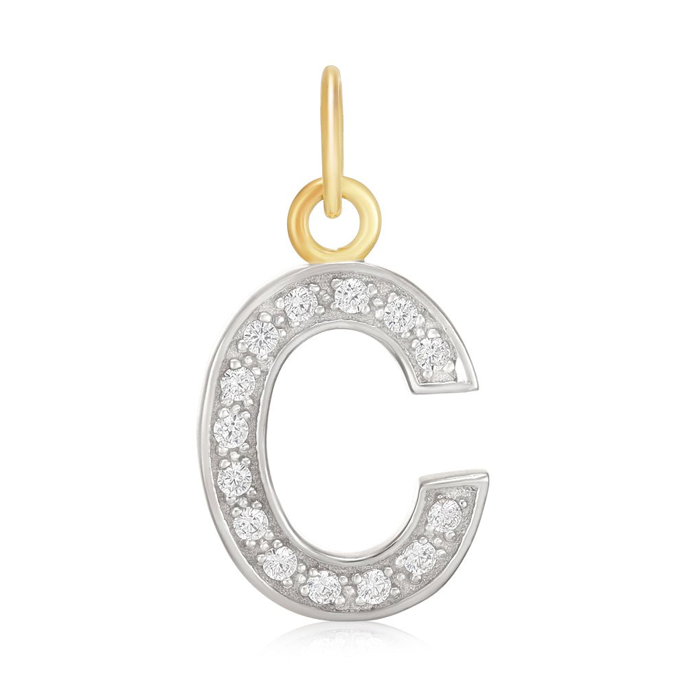 9ct Yellow Gold Medium Cubic zirconia Initial Pendant C - FJewellery