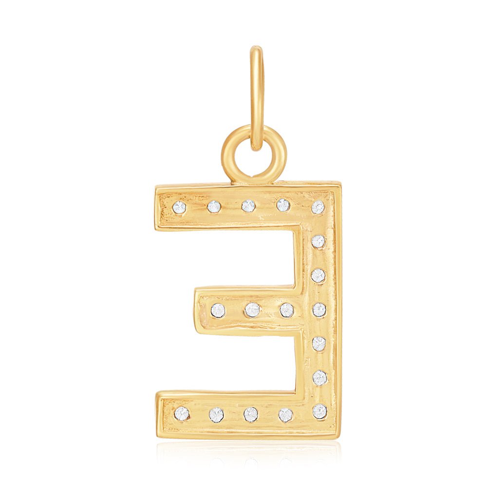 9ct Yellow Gold Medium Cubic zirconia Initial Pendant E - FJewellery