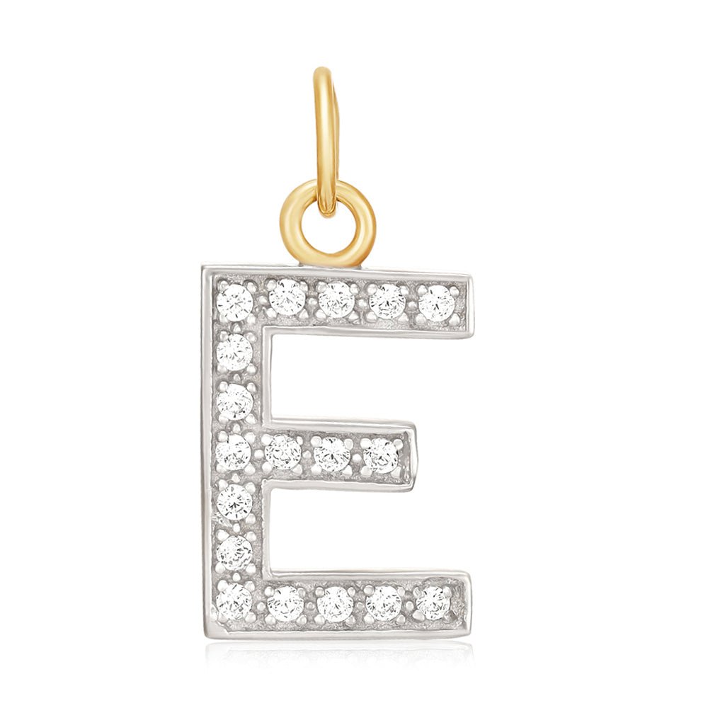 9ct Yellow Gold Medium Cubic zirconia Initial Pendant E - FJewellery