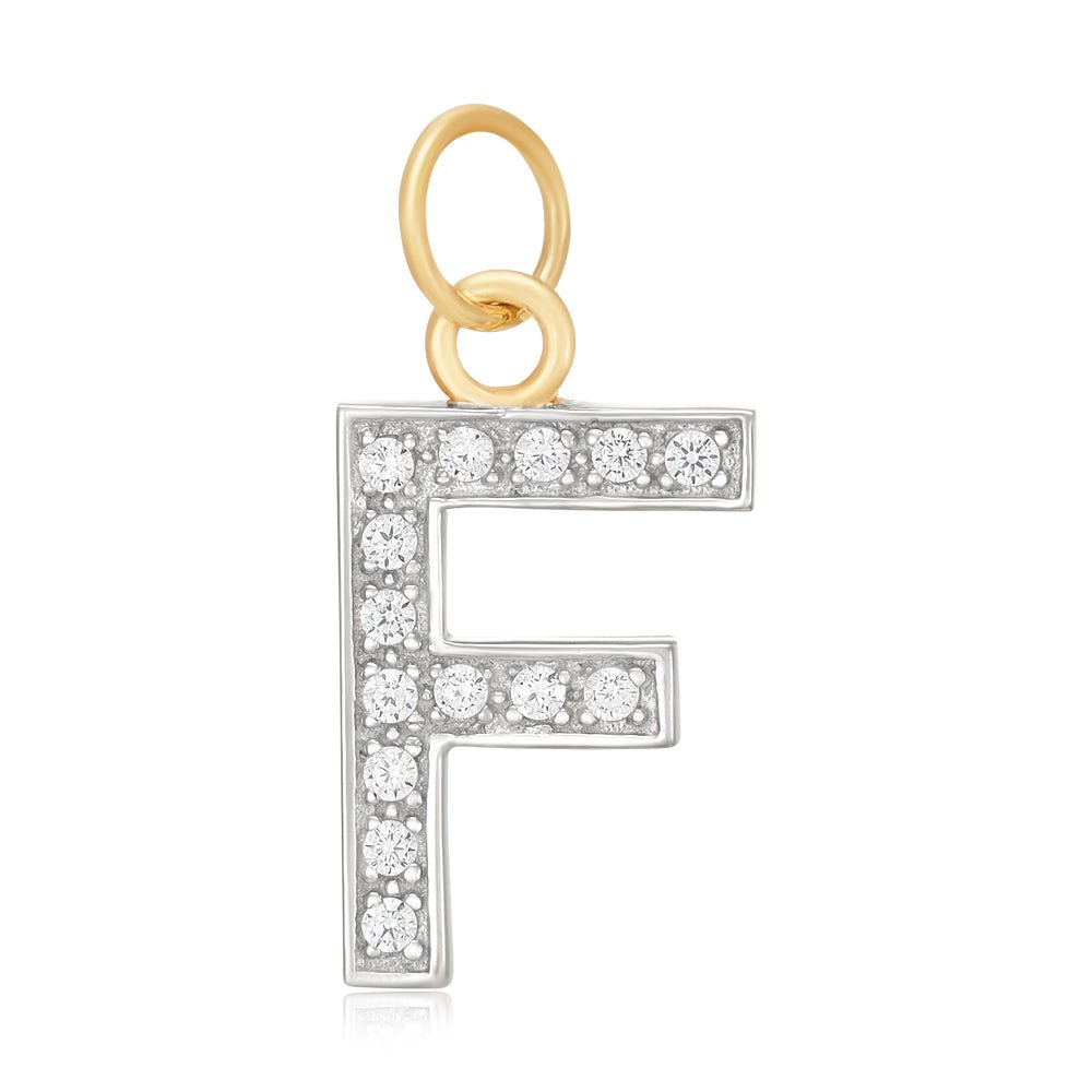 9ct Yellow Gold Medium Cubic zirconia Initial Pendant F - FJewellery