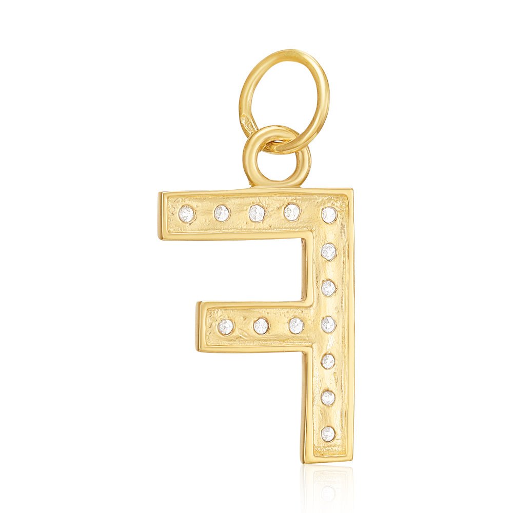 9ct Yellow Gold Medium Cubic zirconia Initial Pendant F - FJewellery