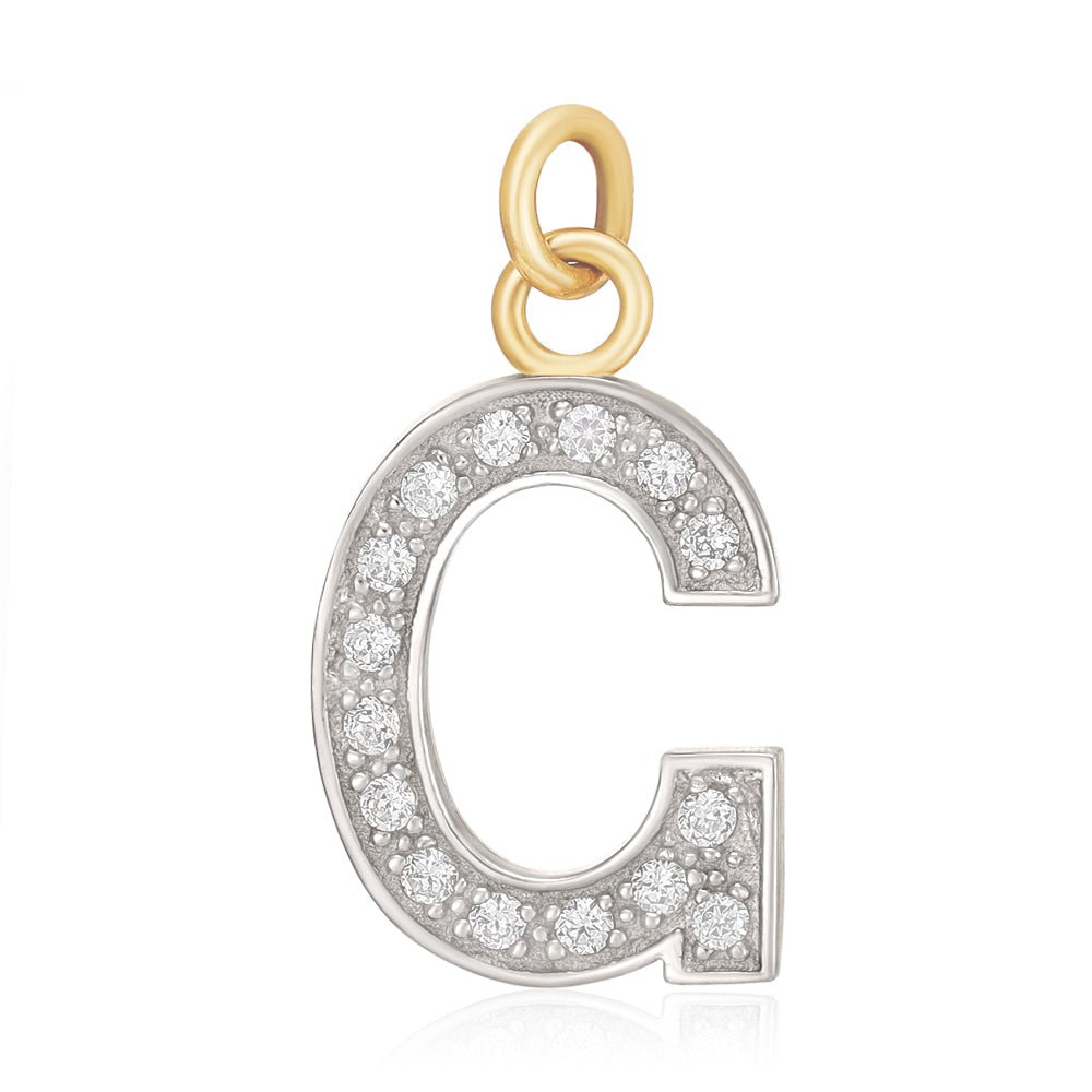 9ct Yellow Gold Medium Cubic zirconia Initial Pendant G - FJewellery