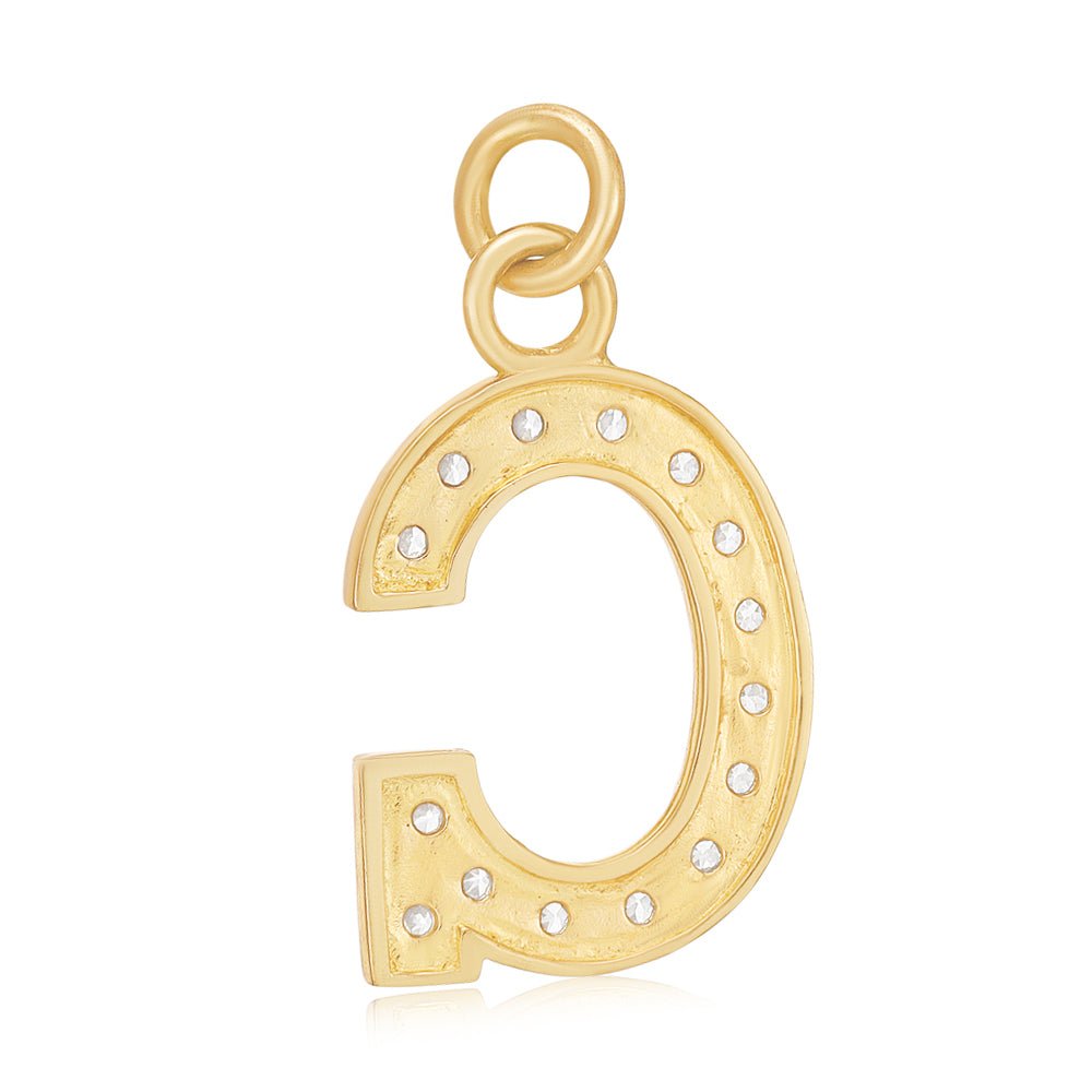 9ct Yellow Gold Medium Cubic zirconia Initial Pendant G - FJewellery