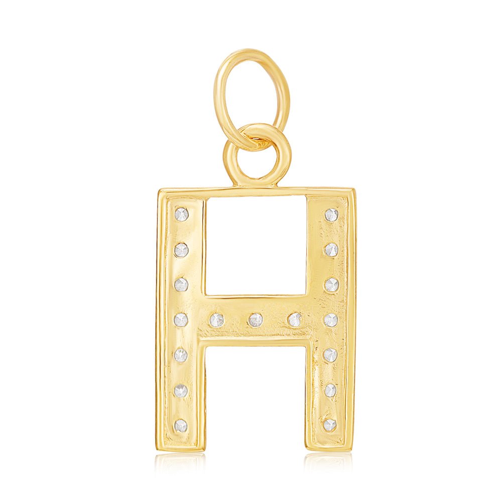 9ct Yellow Gold Medium Cubic zirconia Initial Pendant H - FJewellery