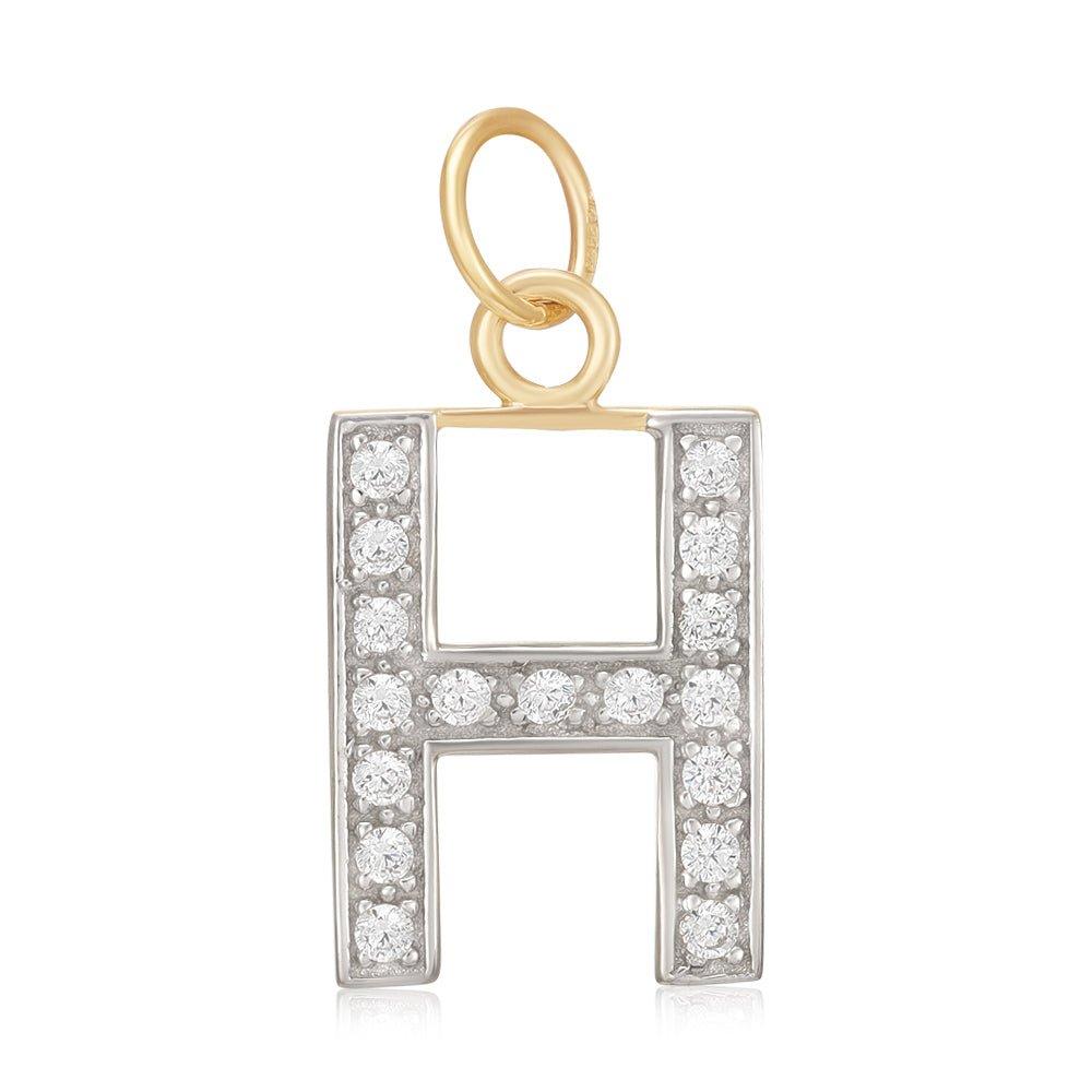 9ct Yellow Gold Medium Cubic zirconia Initial Pendant H - FJewellery