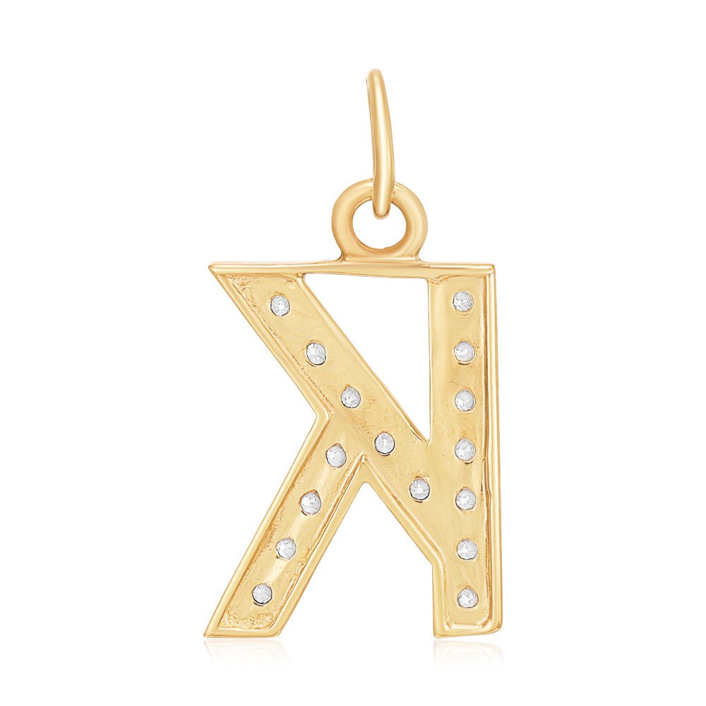 9ct Yellow Gold Medium Cubic zirconia Initial Pendant K - FJewellery