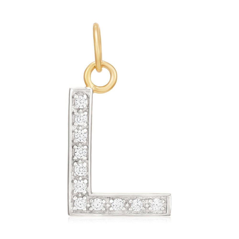 9ct Yellow Gold Medium Cubic zirconia Initial Pendant L - FJewellery