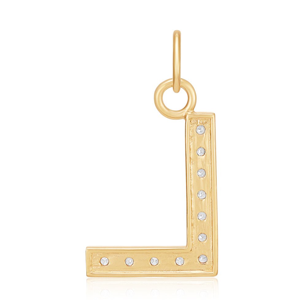 9ct Yellow Gold Medium Cubic zirconia Initial Pendant L - FJewellery