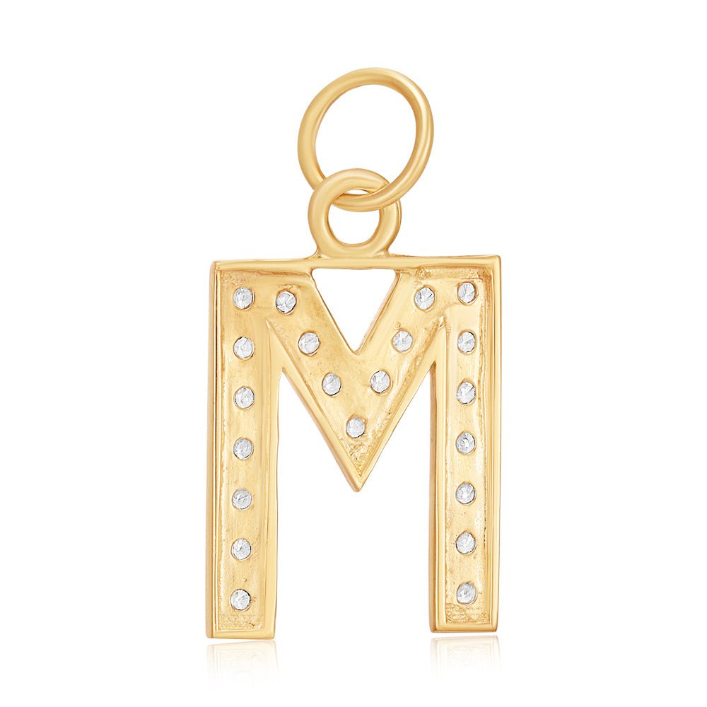 9ct Yellow Gold Medium Cubic zirconia Initial Pendant M - FJewellery