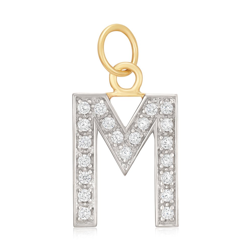 9ct Yellow Gold Medium Cubic zirconia Initial Pendant M - FJewellery