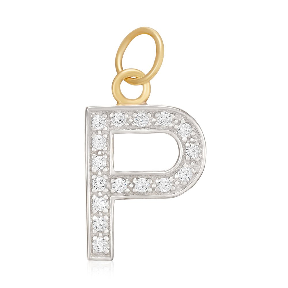 9ct Yellow Gold Medium Cubic zirconia Initial Pendant P - FJewellery