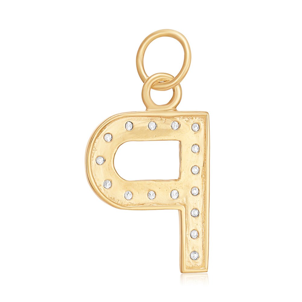 9ct Yellow Gold Medium Cubic zirconia Initial Pendant P - FJewellery